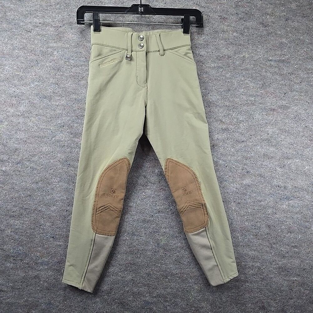 ROMFH Breeches Youth 10 Khaki Knee Patch Riding Pants Euro Seat Equestrian